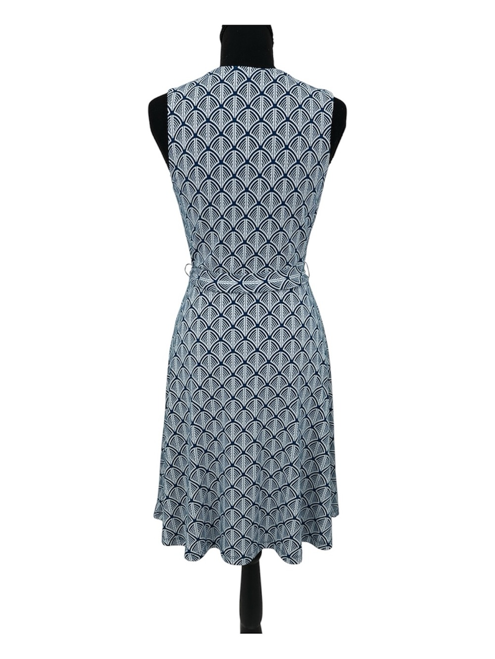 41 Hawthorn Lorene Teal Blue & White Geometric Faux Wrap Knit Dress Small - Picture 4 of 8